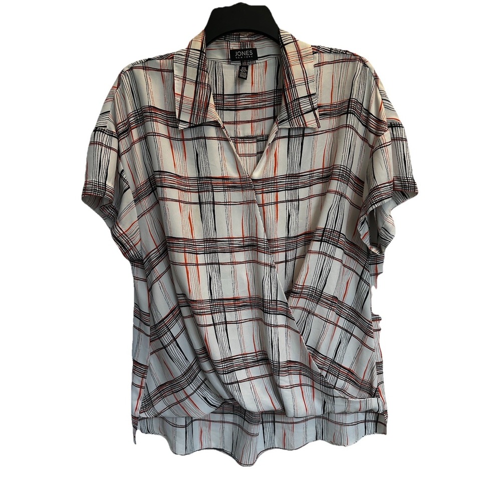 Jones New‎ York Women's XL Plaid Blouse With Collar Short Sleeve